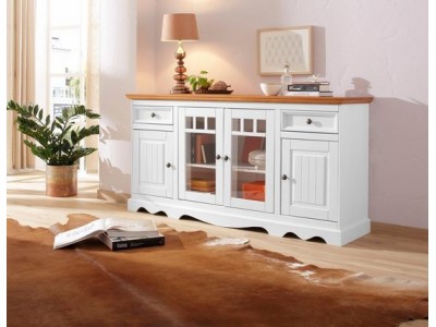 Balcão de madeira com 4 portas e 2 gavetas branco e mel | Coleção Melissa
